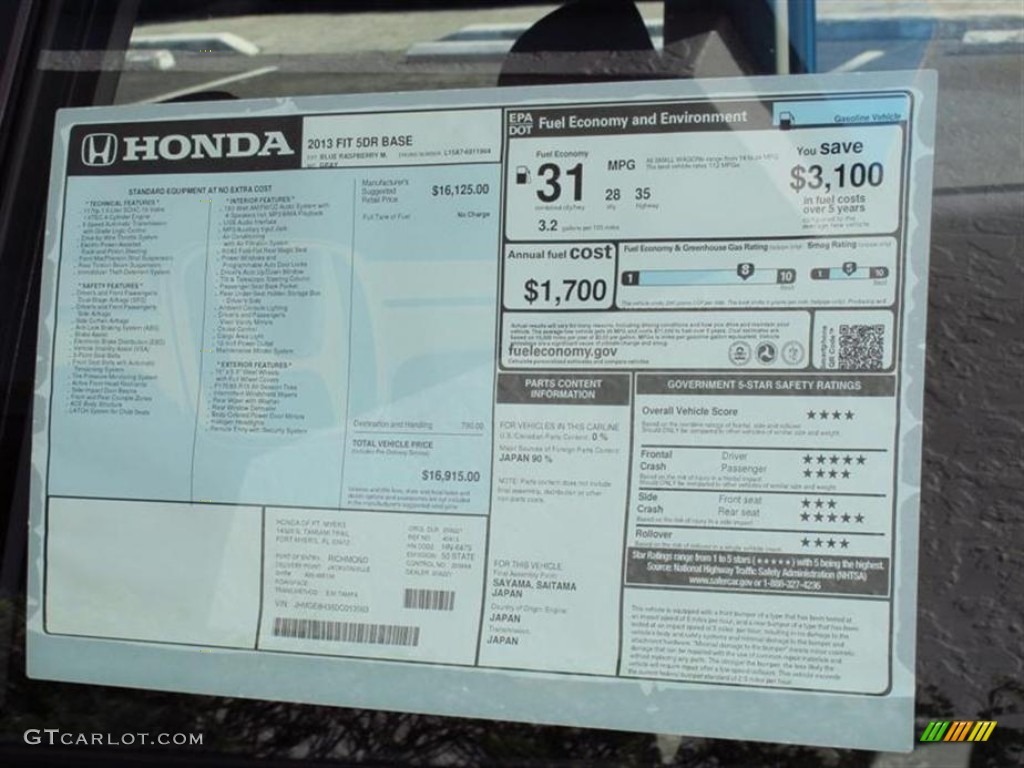 2013 Fit  - Blue Raspberry Metallic / Gray photo #9