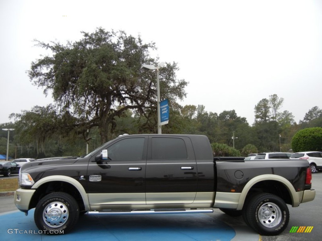 Rugged Brown Pearl 2011 Dodge Ram 3500 HD Laramie Longhorn Mega Cab 4x4 Dually Exterior Photo #73659371