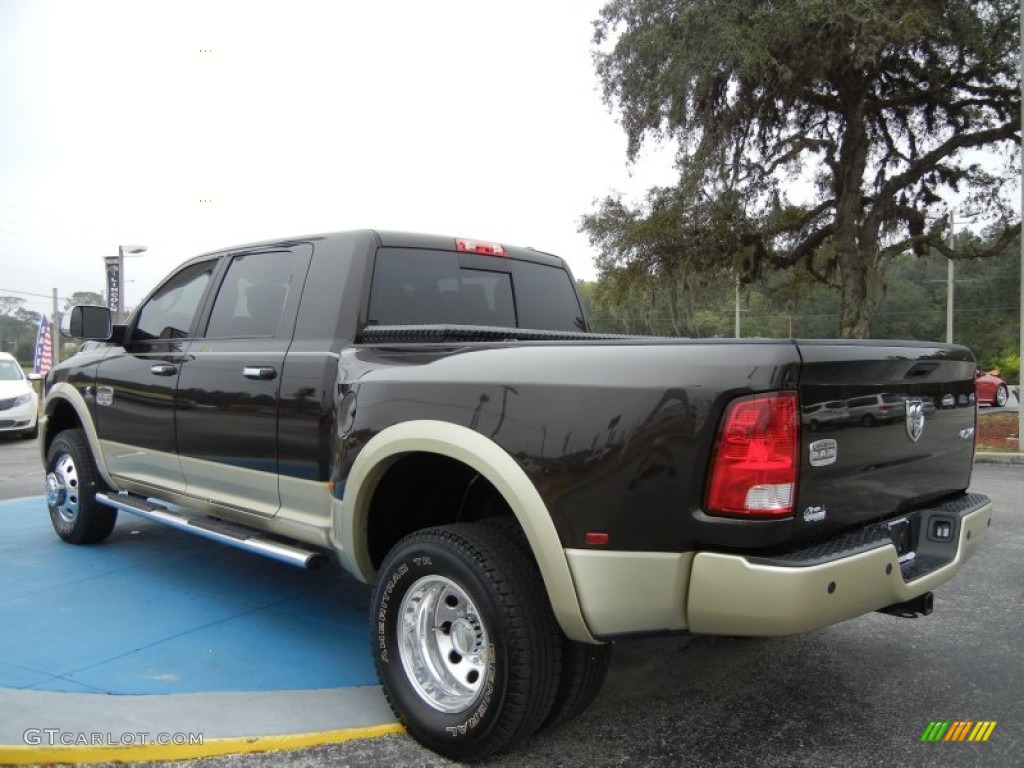 Rugged Brown Pearl 2011 Dodge Ram 3500 HD Laramie Longhorn Mega Cab 4x4 Dually Exterior Photo #73659389