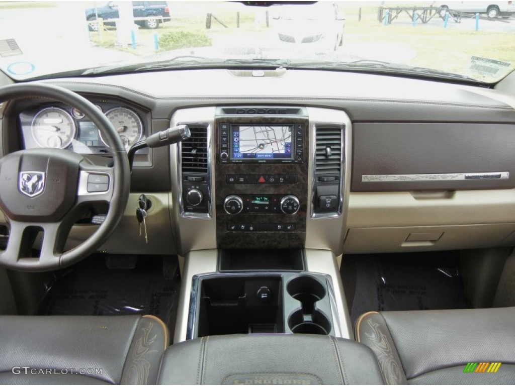2011 Dodge Ram 3500 HD Laramie Longhorn Mega Cab 4x4 Dually Light Pebble Beige/Bark Brown Dashboard Photo #73659779