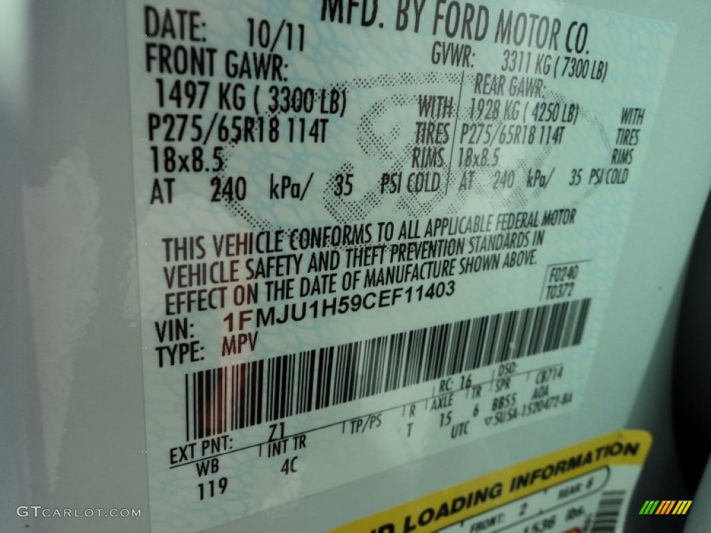 2012 Ford Expedition XLT Color Code Photos