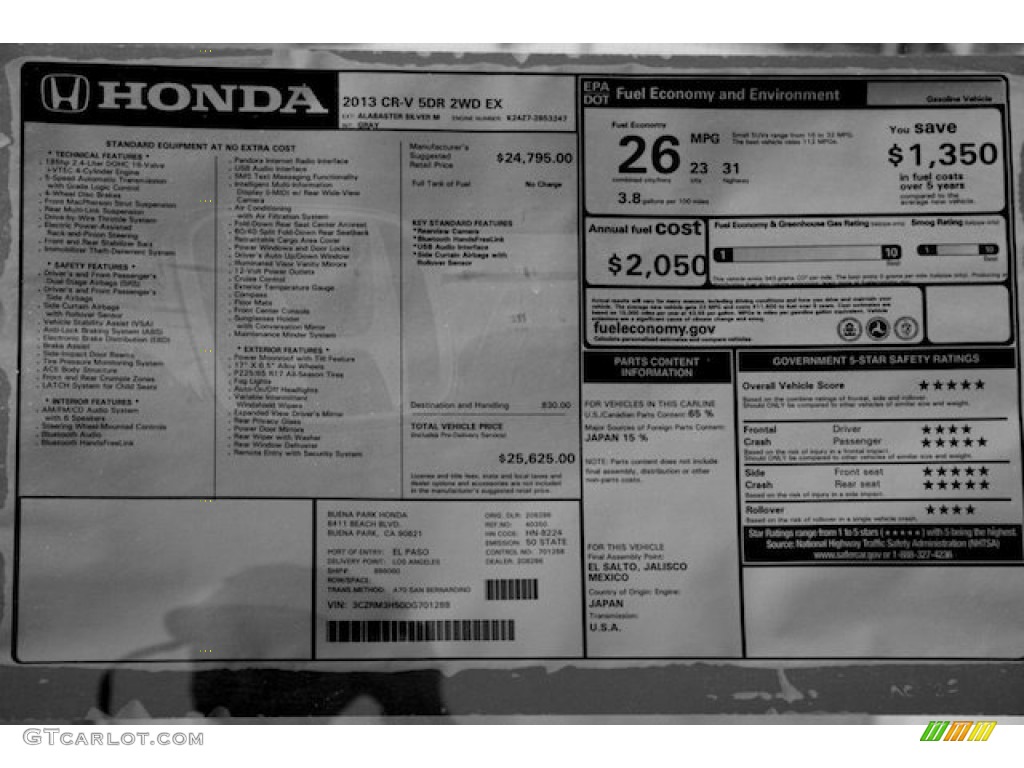 2013 CR-V EX - Alabaster Silver Metallic / Gray photo #21