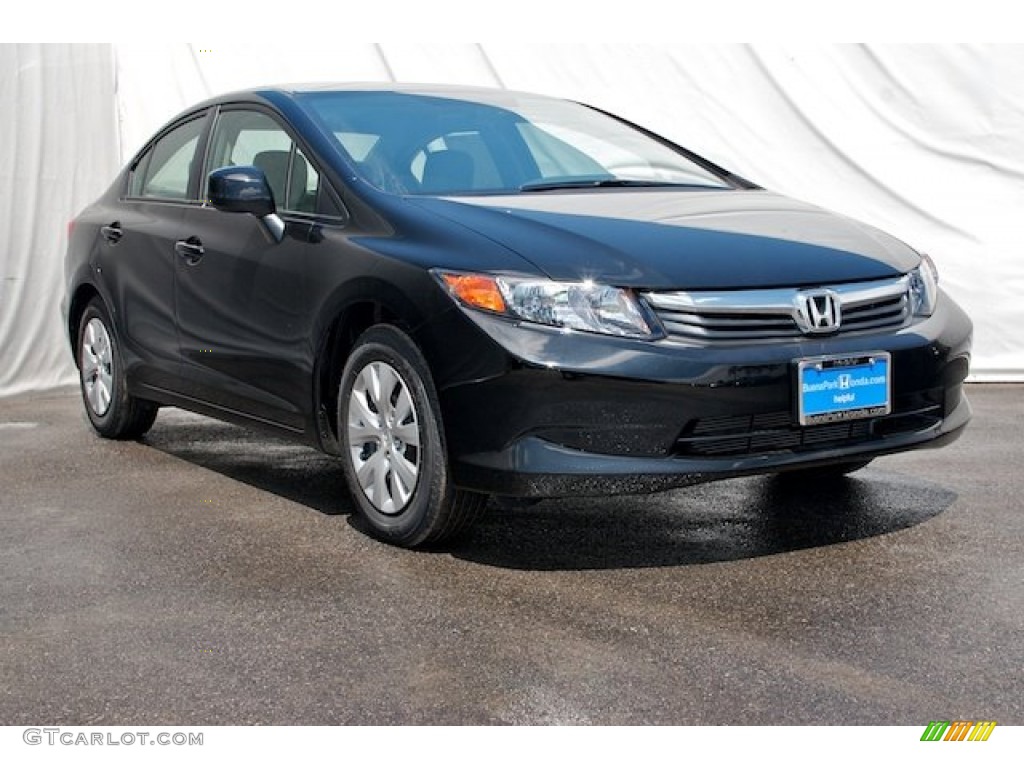 2012 Civic LX Sedan - Crystal Black Pearl / Gray photo #1