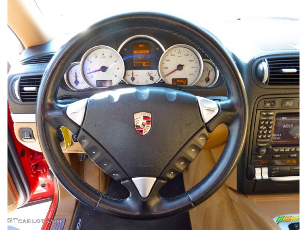 2006 Porsche Cayenne S Titanium Black/Sand Beige Steering Wheel Photo #73693572