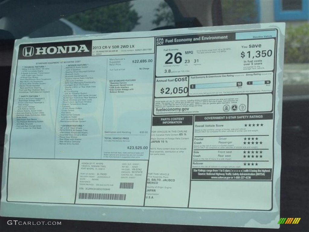 2013 Honda CR-V LX Window Sticker Photo #73697694