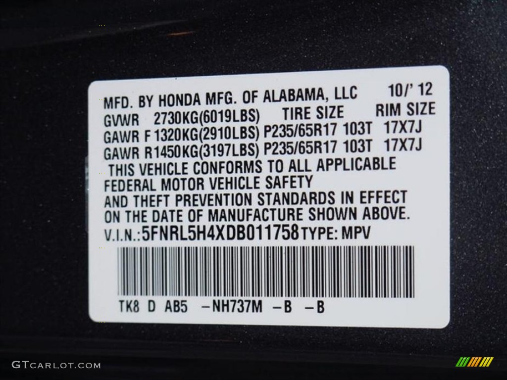 2013 Odyssey Color Code NH737M for Polished Metal Metallic Photo #73698531