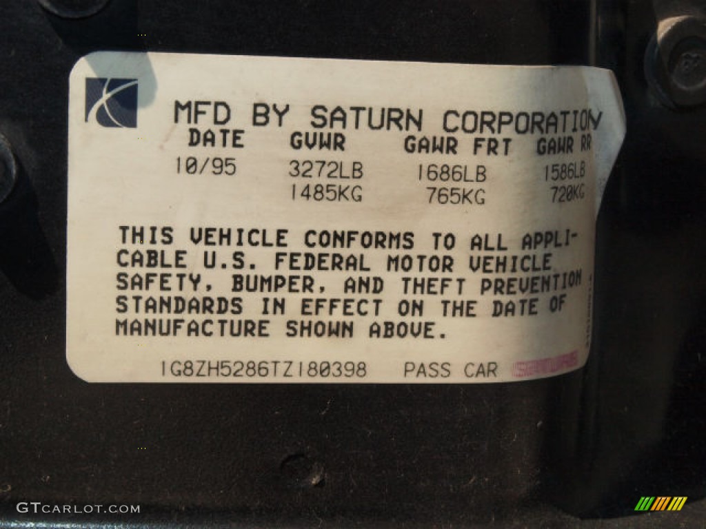 1997 Saturn S Series SL1 Sedan Info Tag Photo #73707138