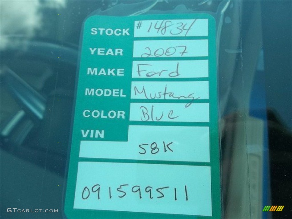 2007 Mustang V6 Premium Convertible - Vista Blue Metallic / Medium Parchment photo #23