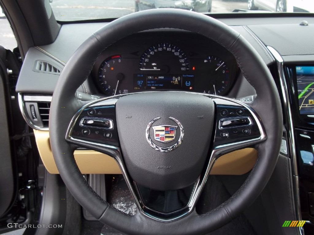 2013 Cadillac ATS 2.0L Turbo Luxury AWD Caramel/Jet Black Accents Steering Wheel Photo #73716948