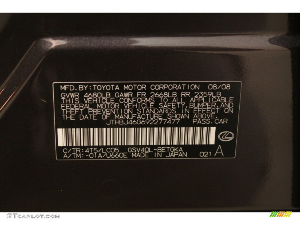 2009 ES Color Code 4T5 for Truffle Brown Mica Photo #73721630