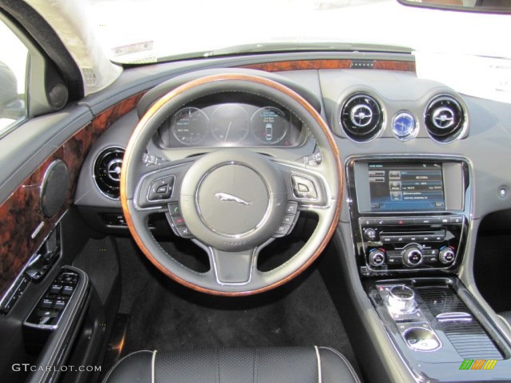 2012 Jaguar XJ XJL Supercharged Jet/Ivory Steering Wheel Photo #73726268