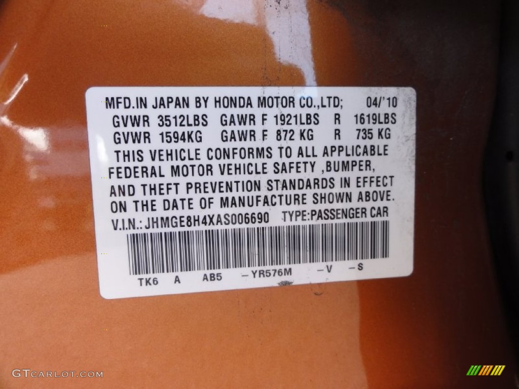 2010 Fit Color Code YR576M for Orange Revolution Metallic Photo #73729695