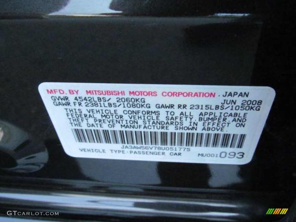 2008 Mitsubishi Lancer Evolution MR Info Tag Photos