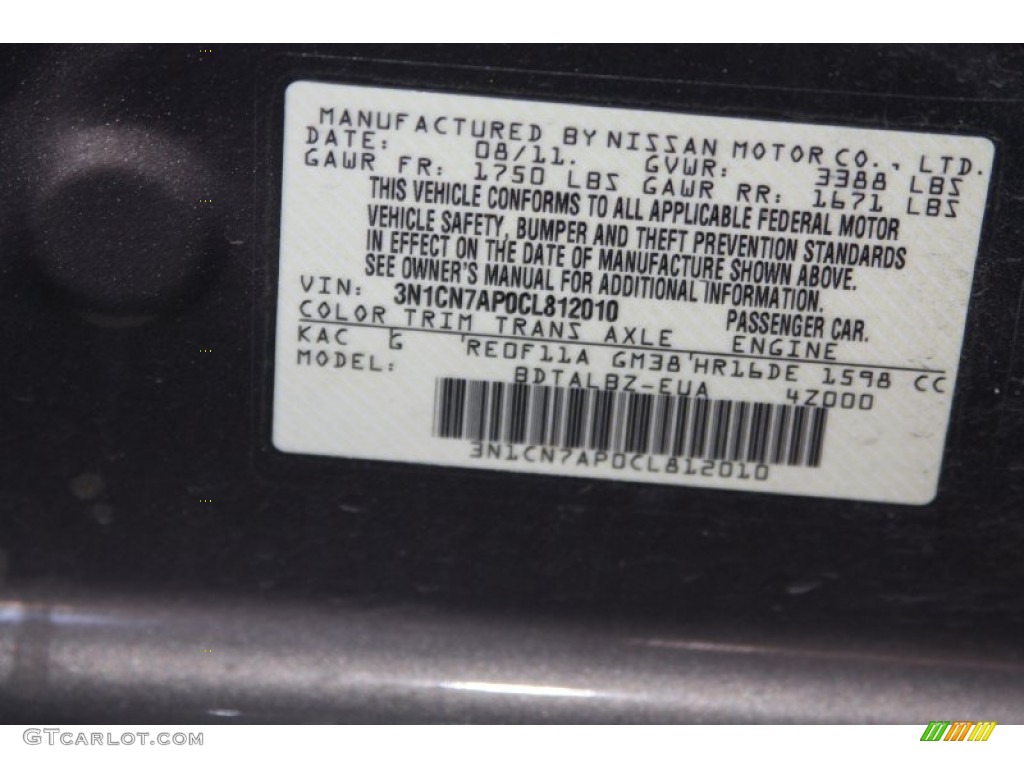 Nissan Versa Paint Code Location