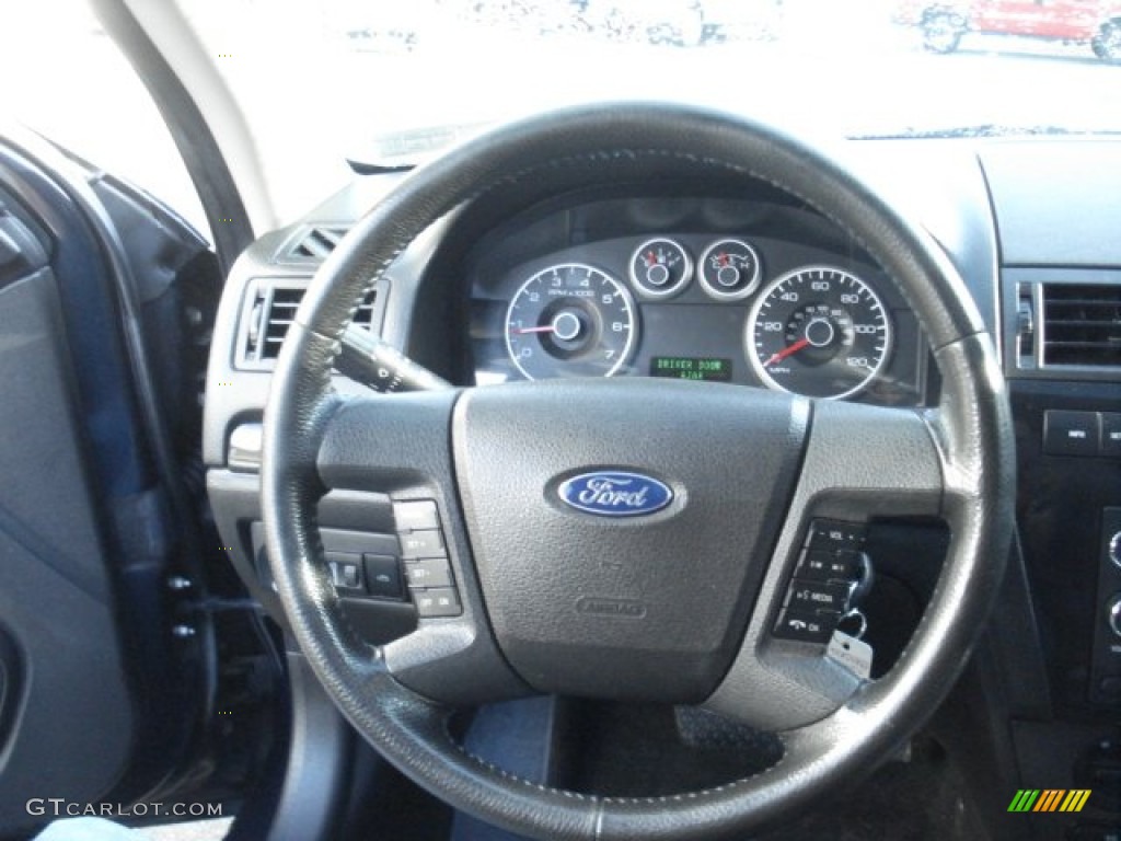 2009 Ford Fusion SE Blue Suede Alcantara Blue Suede/Charcoal Black Leather Steering Wheel Photo #73741922