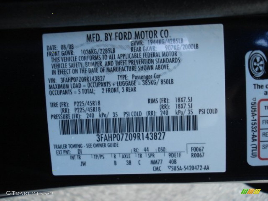 2009 Ford Fusion SE Blue Suede Color Code Photos