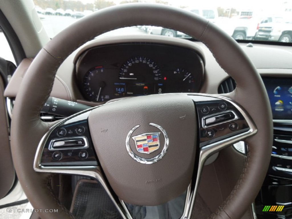 2013 Cadillac ATS 2.5L Luxury Light Platinum/Brownstone Accents Steering Wheel Photo #73747433
