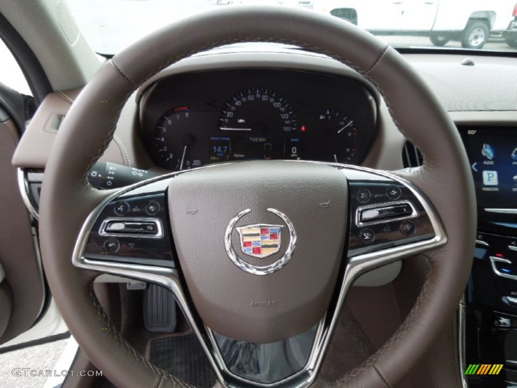 2013 Cadillac ATS 2.0L Turbo Luxury Light Platinum/Brownstone Accents Steering Wheel Photo #73748709