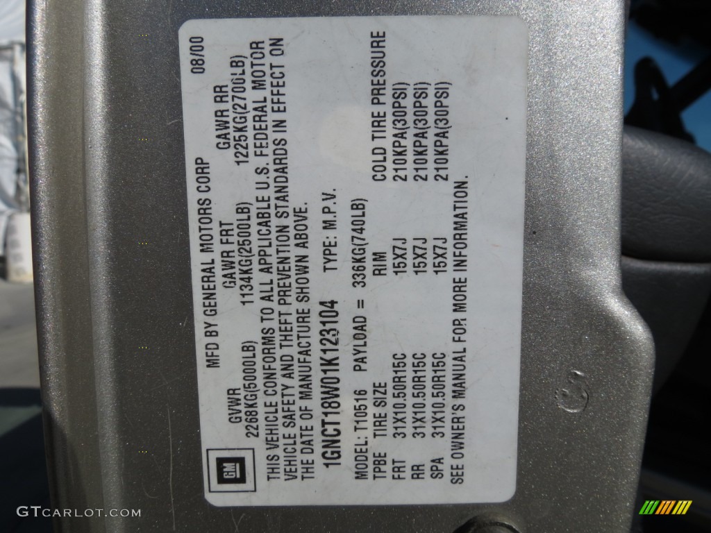 2001 Chevrolet Blazer LS 4x4 Info Tag Photos