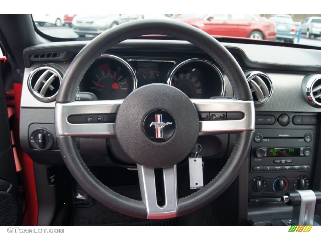 2007 Ford Mustang GT Premium Convertible Black/Red Steering Wheel Photo #73763060