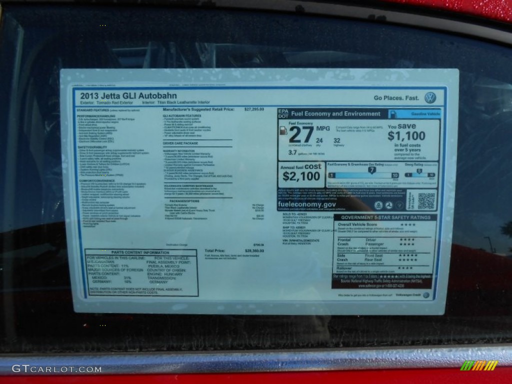 2013 Volkswagen Jetta GLI Autobahn Window Sticker Photo #73763326
