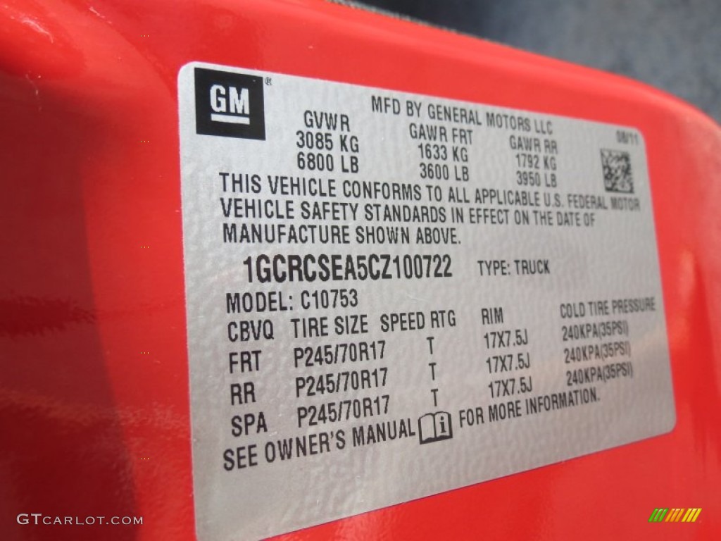 2012 Chevrolet Silverado 1500 LT Extended Cab Info Tag Photos