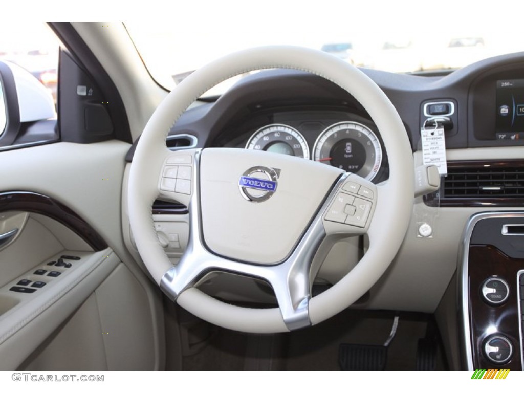 2013 Volvo S80 3.2 Soft Beige/Anthracite Steering Wheel Photo #73775462