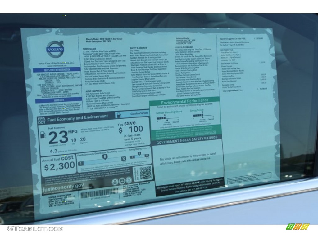 2013 Volvo S80 3.2 Window Sticker Photos