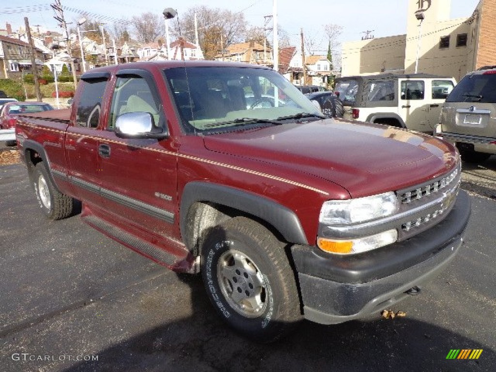 2001 Silverado 1500 LS Extended Cab 4x4 - Dark Carmine Red Metallic / Tan photo #3