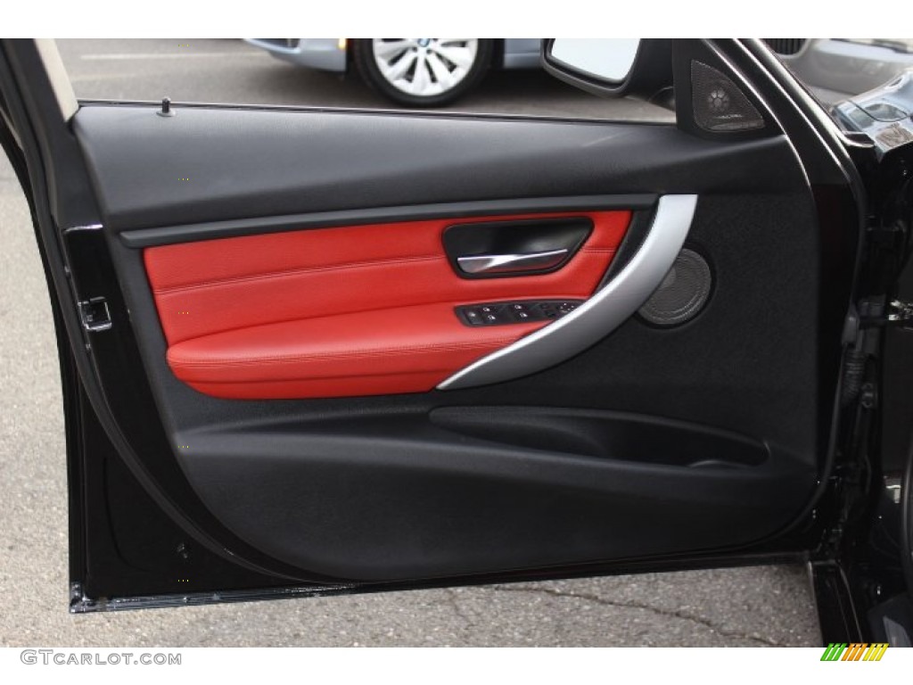 2012 BMW 3 Series 328i Sedan Coral Red/Black Door Panel Photo #73778012