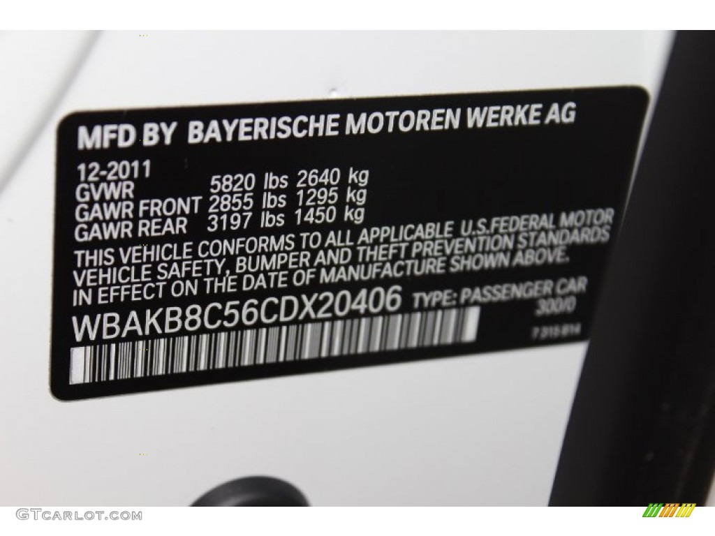 2012 7 Series Color Code 300 for Alpine White Photo #73778878