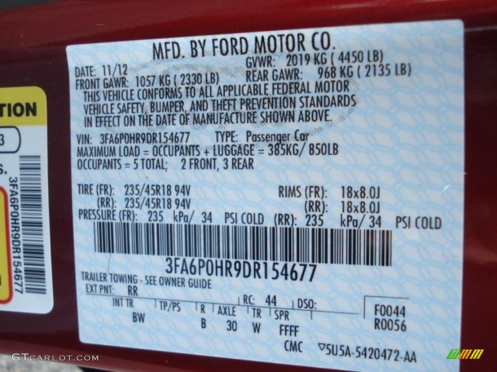 2013 Fusion Color Code RR for Ruby Red Metallic Photo #73786334