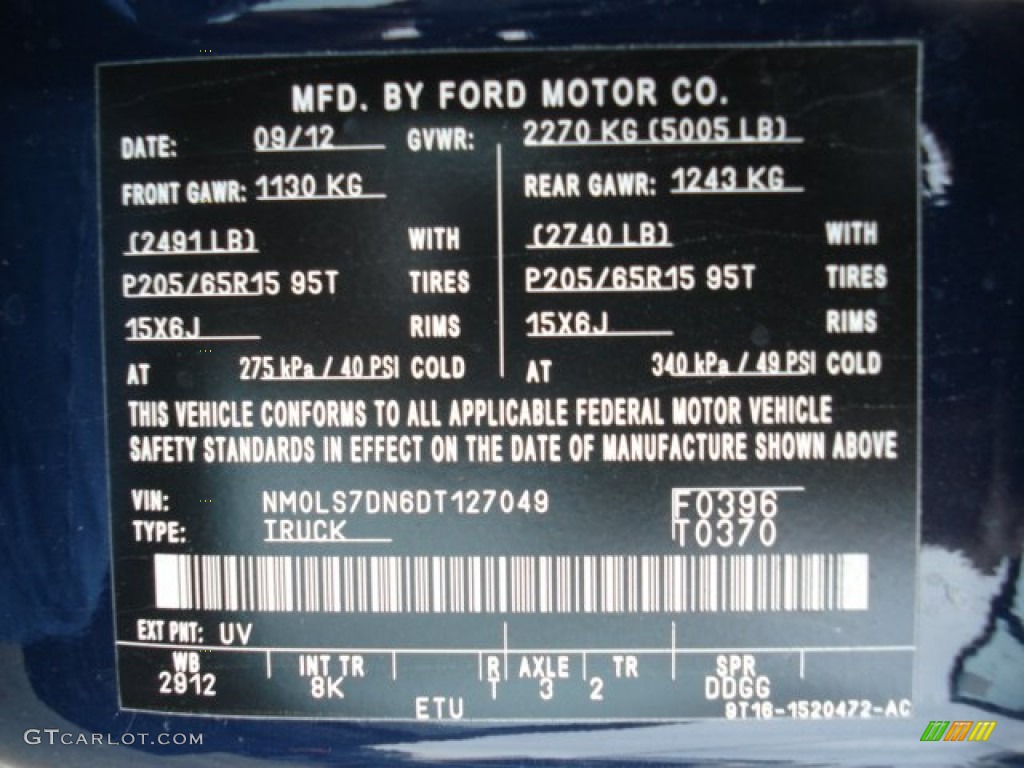 2013 Transit Connect Color Code UV for Dark Blue Photo #73787393