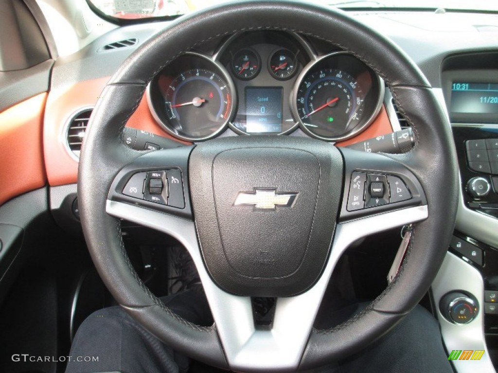 2011 Chevrolet Cruze LT Jet Black/Brick Leather Steering Wheel Photo #73790870