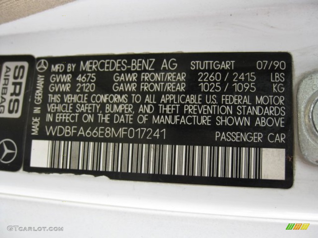 1991 SL Class 500 SL Roadster - Arctic White / Parchment photo #13