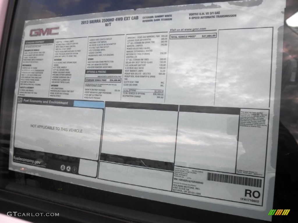 2013 GMC Sierra 2500HD Extended Cab 4x4 Chassis Window Sticker Photos