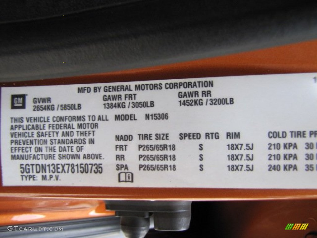 2007 Hummer H3 Standard H3 Model Info Tag Photo #73794290