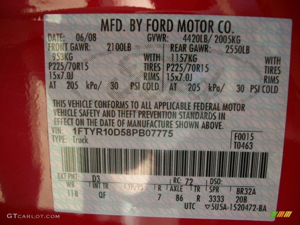 2008 Ranger Color Code D3 for Torch Red Photo #73798442
