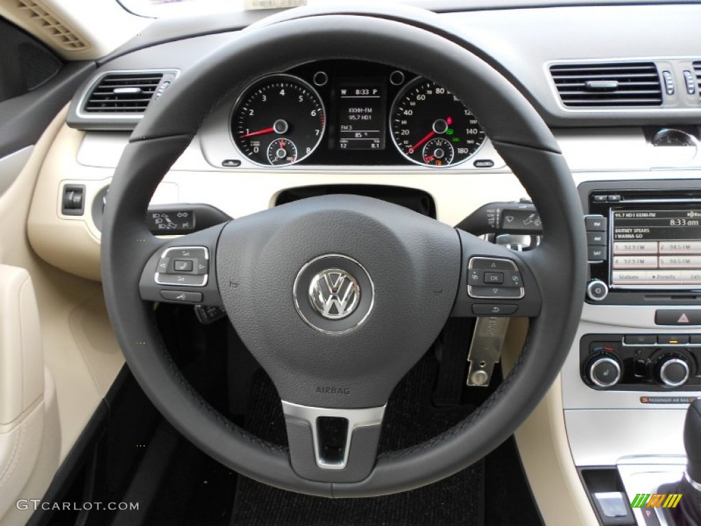 2012 Volkswagen CC Sport Black/Cornsilk Beige Steering Wheel Photo #73802723