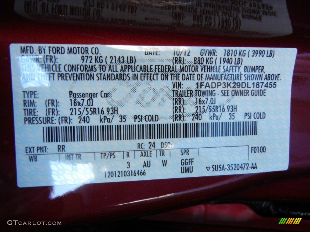 2013 Focus Color Code RR for Ruby Red Photo #73811390