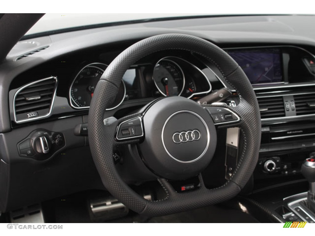 2013 Audi RS 5 4.2 FSI quattro Coupe Black Fine Nappa Leather/Rock Gray Stitching Steering Wheel Photo #73829348