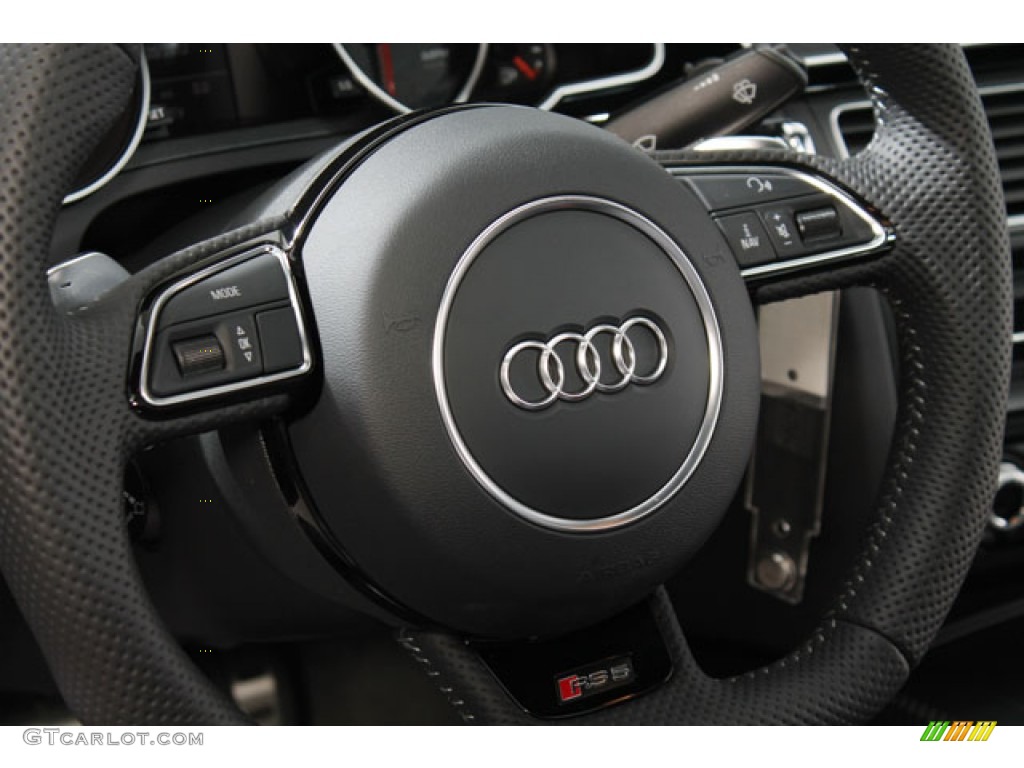 2013 Audi RS 5 4.2 FSI quattro Coupe Black Fine Nappa Leather/Rock Gray Stitching Steering Wheel Photo #73829372