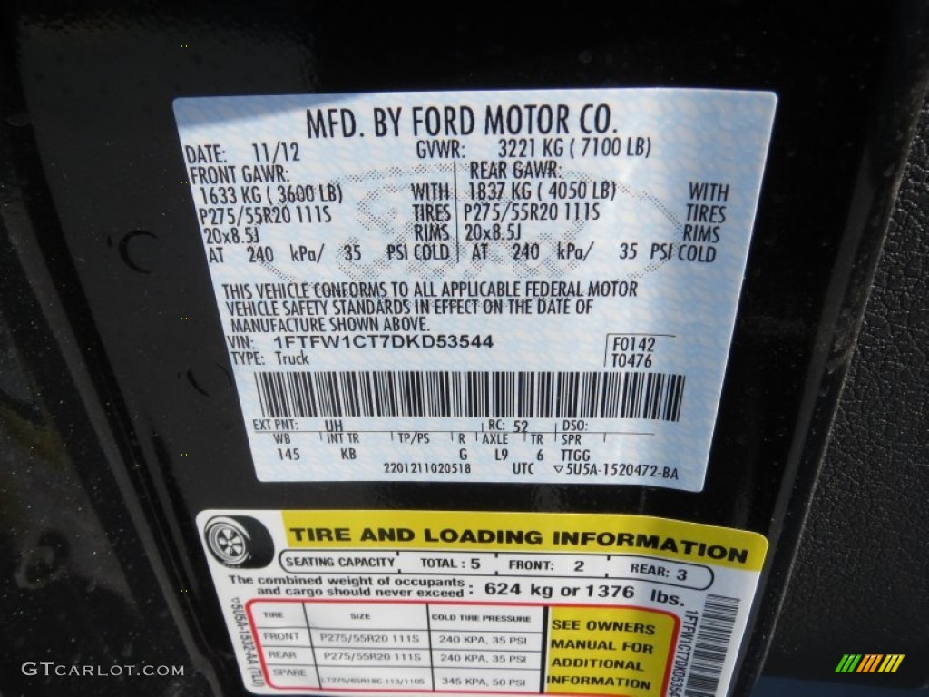 2013 F150 Color Code UH for Tuxedo Black Metallic Photo #73834544