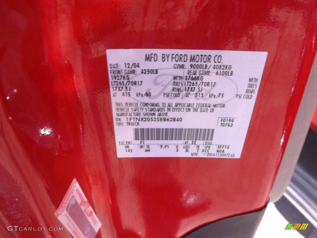 2005 F250 Super Duty Color Code F1 for Red Clearcoat Photo #73839455