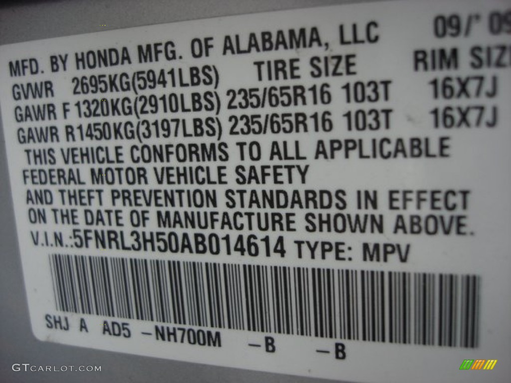 2010 Odyssey EX - Alabaster Silver Metallic / Gray photo #23