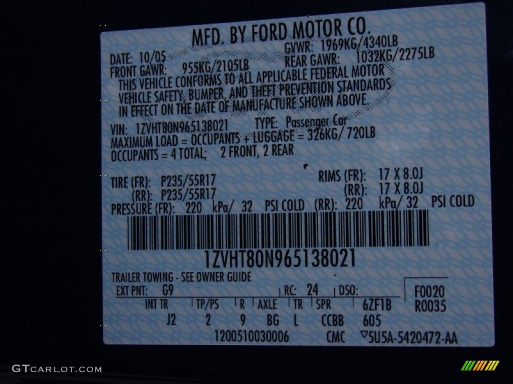 2006 Ford Mustang V6 Premium Coupe Color Code Photos