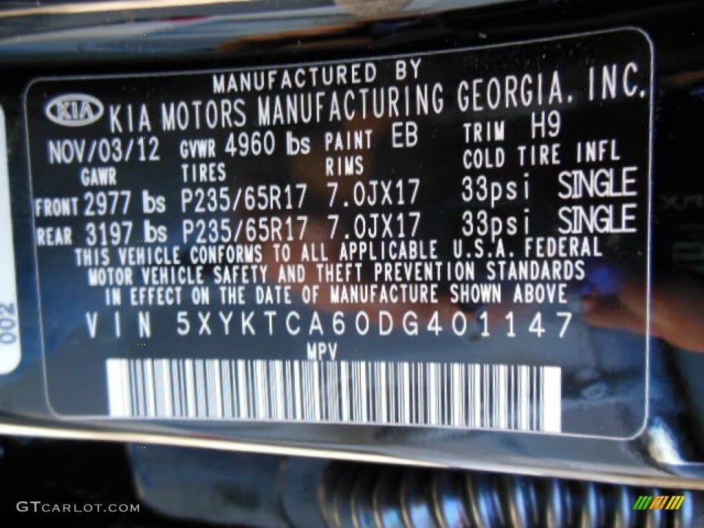 2013 Sorento Color Code EB for Ebony Black Photo #73858385