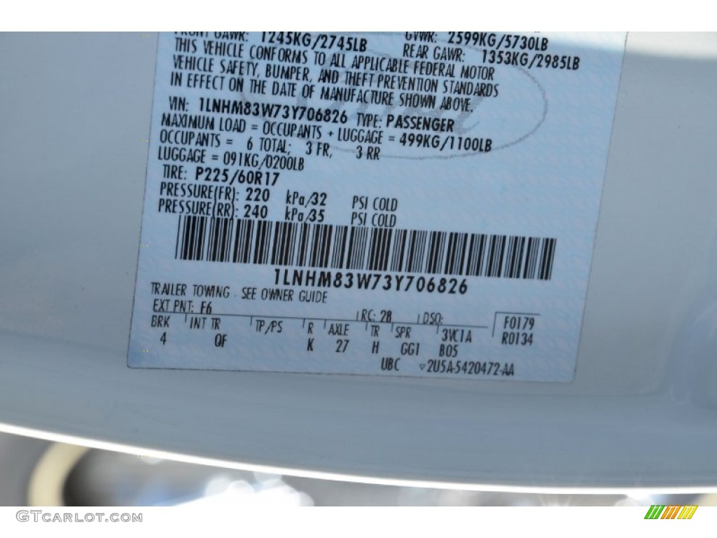 2003 Town Car Color Code F6 for Ceramic White Tri Coat Photo #73864235