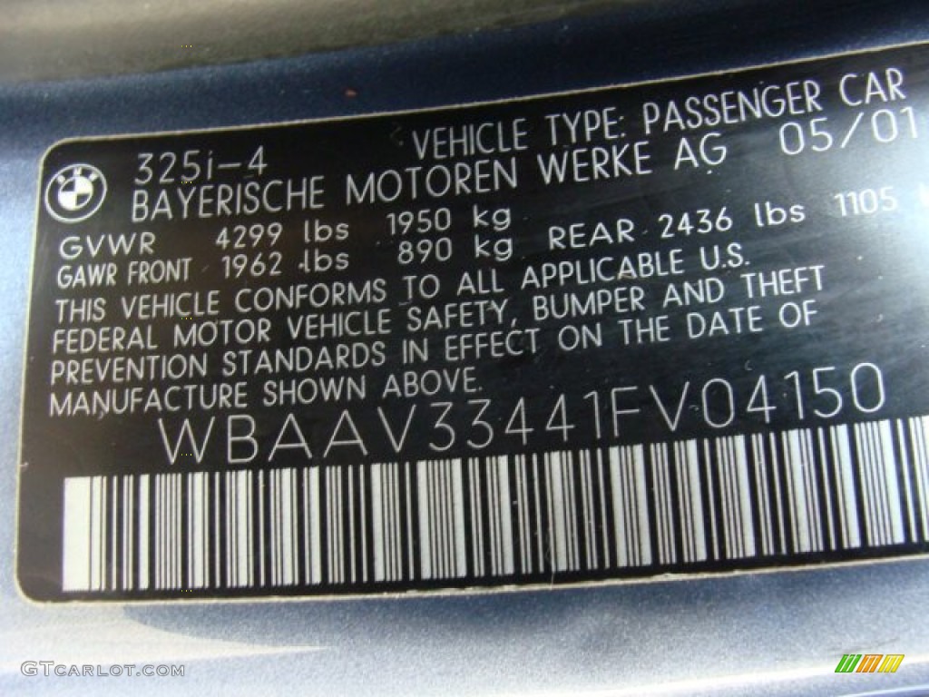 2001 3 Series 325i Sedan - Steel Blue Metallic / Sand photo #30