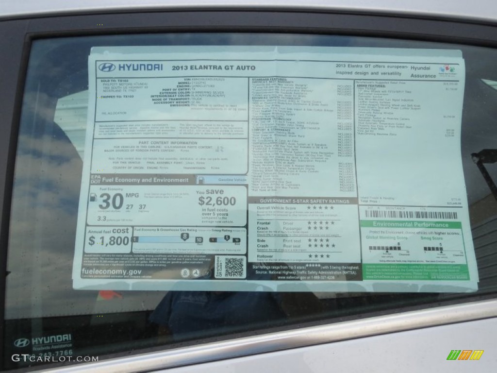 2013 Elantra GT - Shimmering Air Silver / Black photo #34